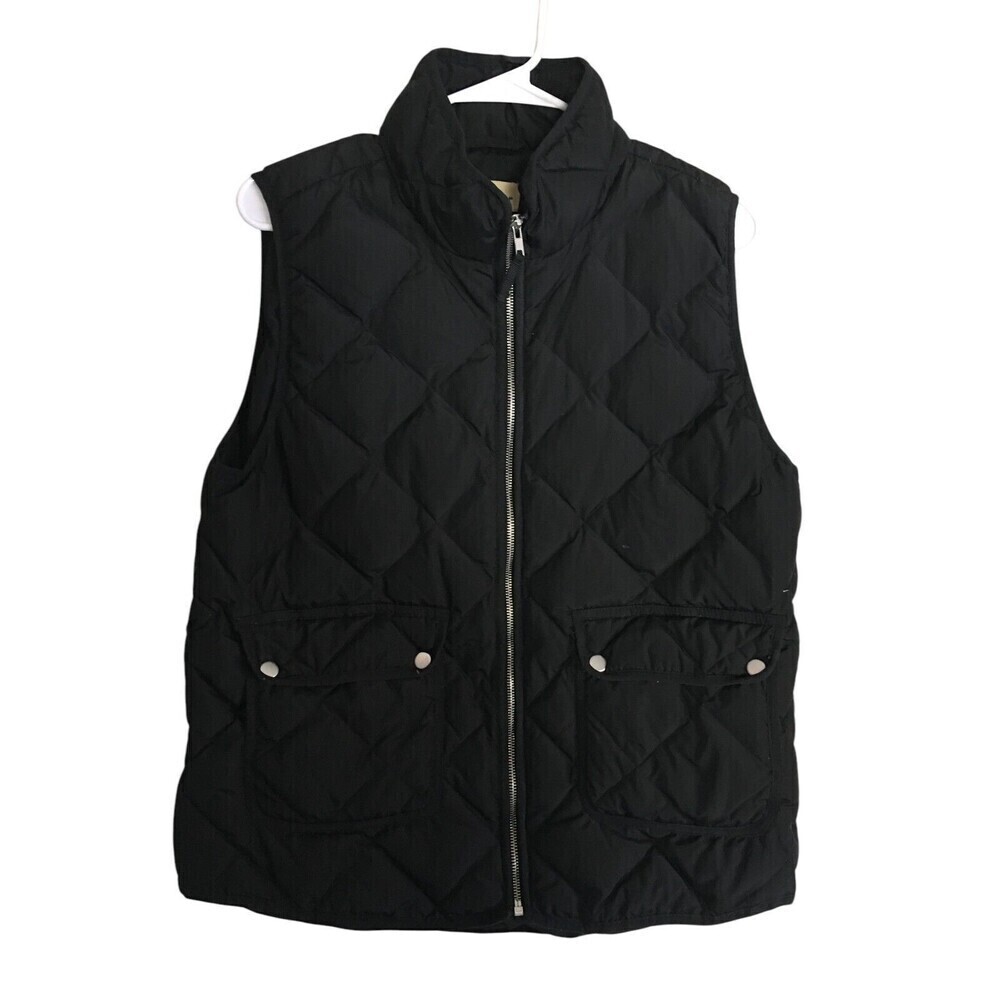 Woolrich Puffer Vest Women's Size Large Black Quilted Duck Down Zip